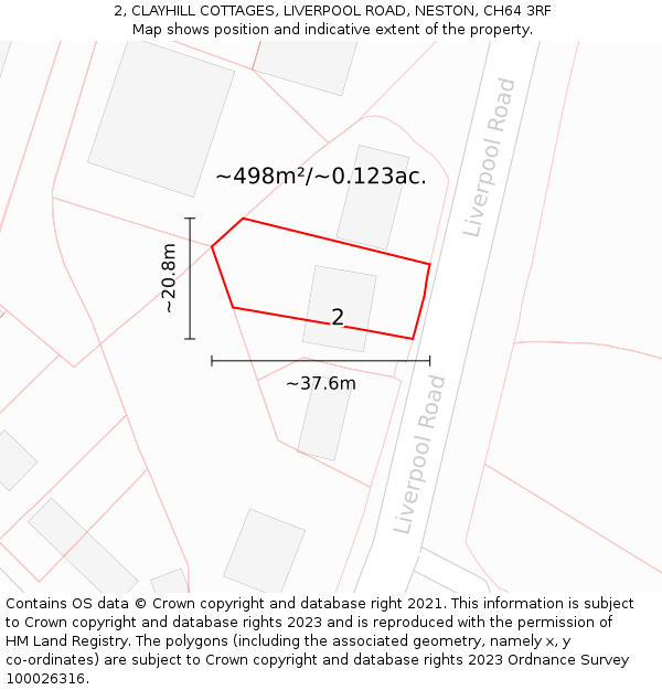 2, CLAYHILL COTTAGES, LIVERPOOL ROAD, NESTON, CH64 3RF: Plot and title map