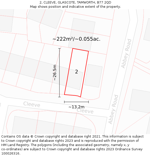 2, CLEEVE, GLASCOTE, TAMWORTH, B77 2QD: Plot and title map