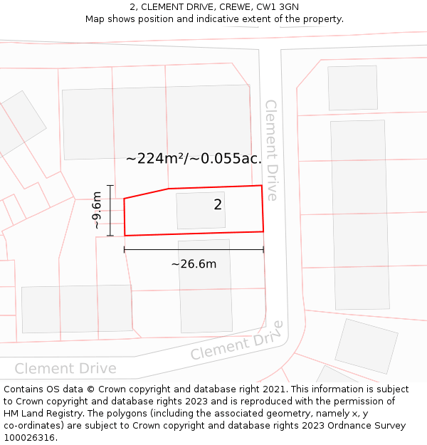 2, CLEMENT DRIVE, CREWE, CW1 3GN: Plot and title map