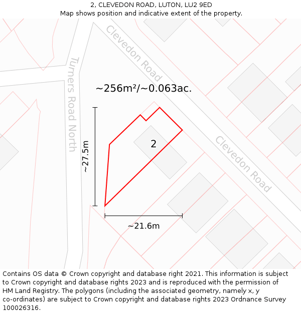 2, CLEVEDON ROAD, LUTON, LU2 9ED: Plot and title map