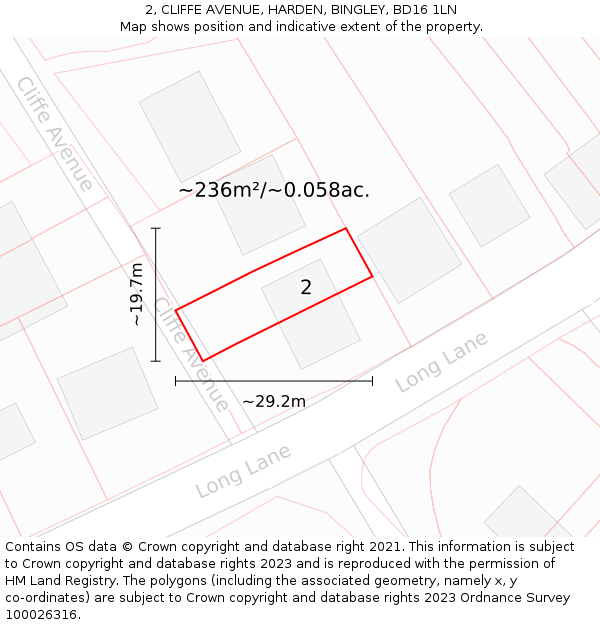 2, CLIFFE AVENUE, HARDEN, BINGLEY, BD16 1LN: Plot and title map