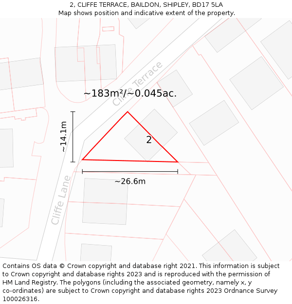 2, CLIFFE TERRACE, BAILDON, SHIPLEY, BD17 5LA: Plot and title map