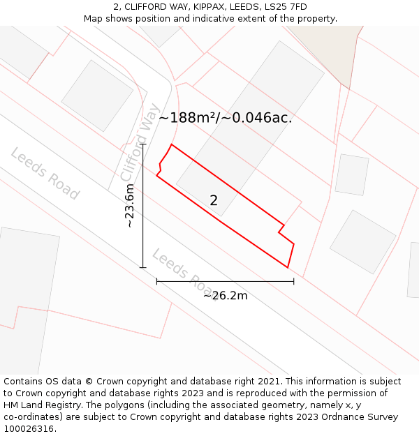 2, CLIFFORD WAY, KIPPAX, LEEDS, LS25 7FD: Plot and title map