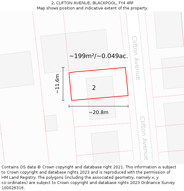 2, CLIFTON AVENUE, BLACKPOOL, FY4 4RF: Plot and title map