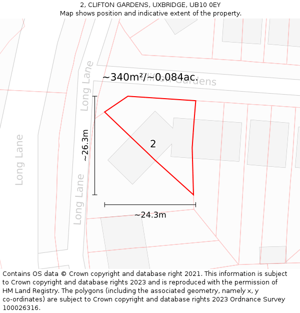 2, CLIFTON GARDENS, UXBRIDGE, UB10 0EY: Plot and title map