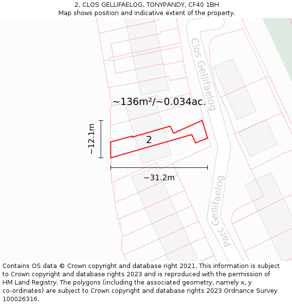 2, CLOS GELLIFAELOG, TONYPANDY, CF40 1BH: Plot and title map