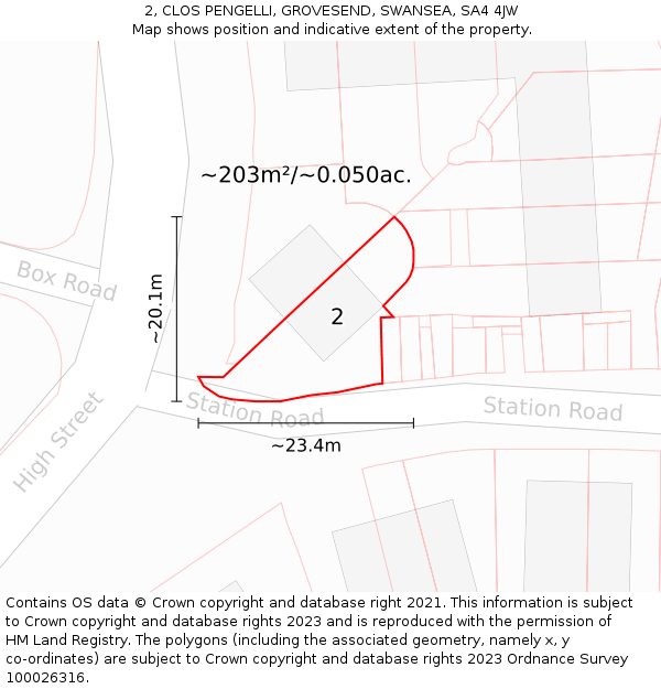 2, CLOS PENGELLI, GROVESEND, SWANSEA, SA4 4JW: Plot and title map