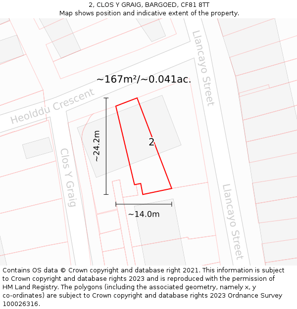 2, CLOS Y GRAIG, BARGOED, CF81 8TT: Plot and title map