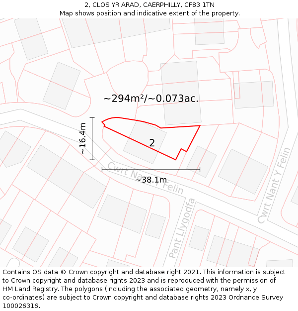 2, CLOS YR ARAD, CAERPHILLY, CF83 1TN: Plot and title map