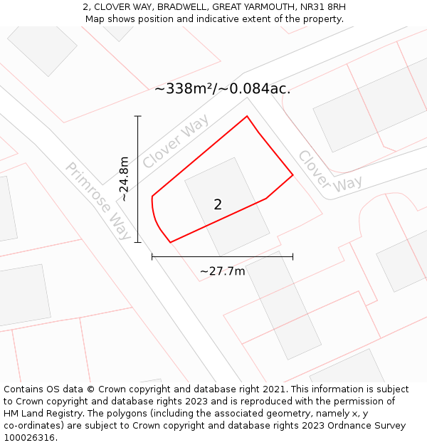 2, CLOVER WAY, BRADWELL, GREAT YARMOUTH, NR31 8RH: Plot and title map