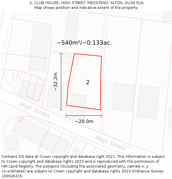 2, CLUB HOUSE, HIGH STREET, MEDSTEAD, ALTON, GU34 5LN: Plot and title map