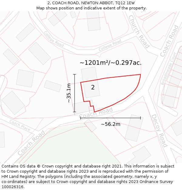 2, COACH ROAD, NEWTON ABBOT, TQ12 1EW: Plot and title map