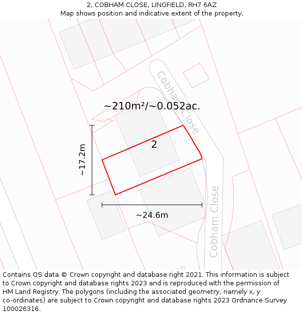 2, COBHAM CLOSE, LINGFIELD, RH7 6AZ: Plot and title map