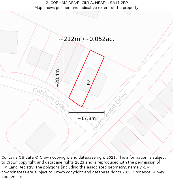 2, COBHAM DRIVE, CIMLA, NEATH, SA11 2BP: Plot and title map