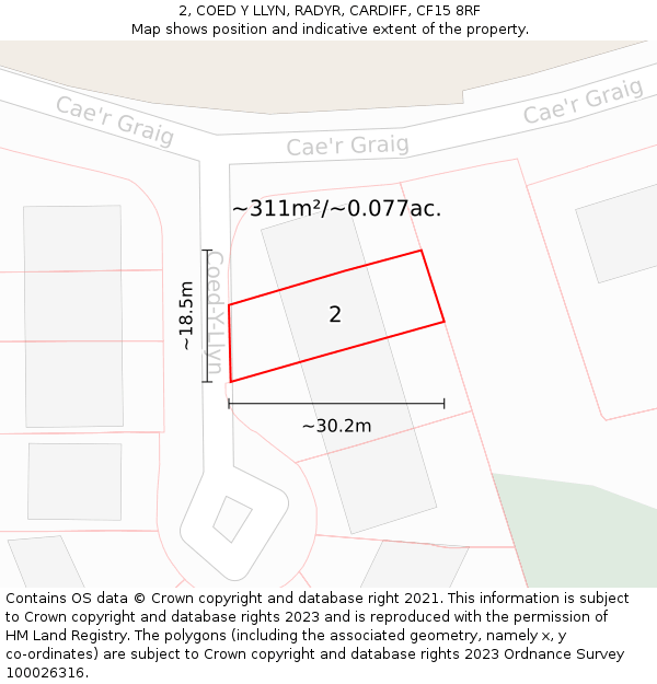 2, COED Y LLYN, RADYR, CARDIFF, CF15 8RF: Plot and title map