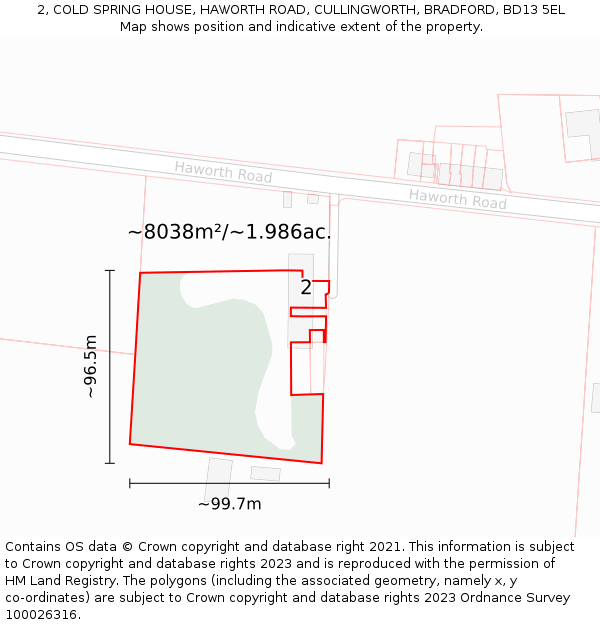 2, COLD SPRING HOUSE, HAWORTH ROAD, CULLINGWORTH, BRADFORD, BD13 5EL: Plot and title map