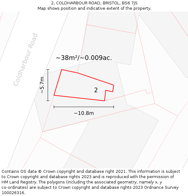 2, COLDHARBOUR ROAD, BRISTOL, BS6 7JS: Plot and title map