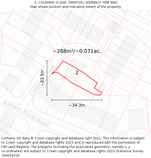 2, COLEMAN CLOSE, DRAYTON, NORWICH, NR8 6BG: Plot and title map