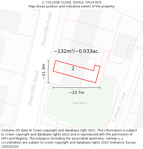 2, COLLEGE CLOSE, GOOLE, DN14 6US: Plot and title map