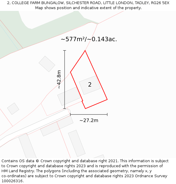 2, COLLEGE FARM BUNGALOW, SILCHESTER ROAD, LITTLE LONDON, TADLEY, RG26 5EX: Plot and title map