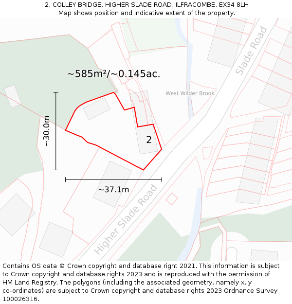 2, COLLEY BRIDGE, HIGHER SLADE ROAD, ILFRACOMBE, EX34 8LH: Plot and title map