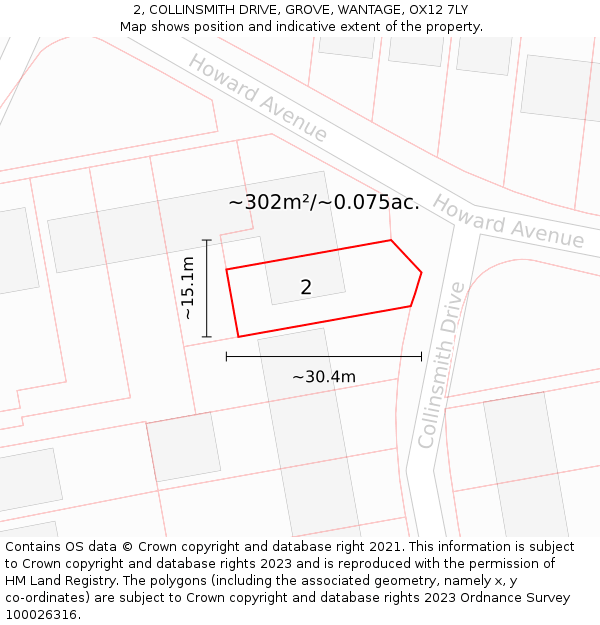 2, COLLINSMITH DRIVE, GROVE, WANTAGE, OX12 7LY: Plot and title map