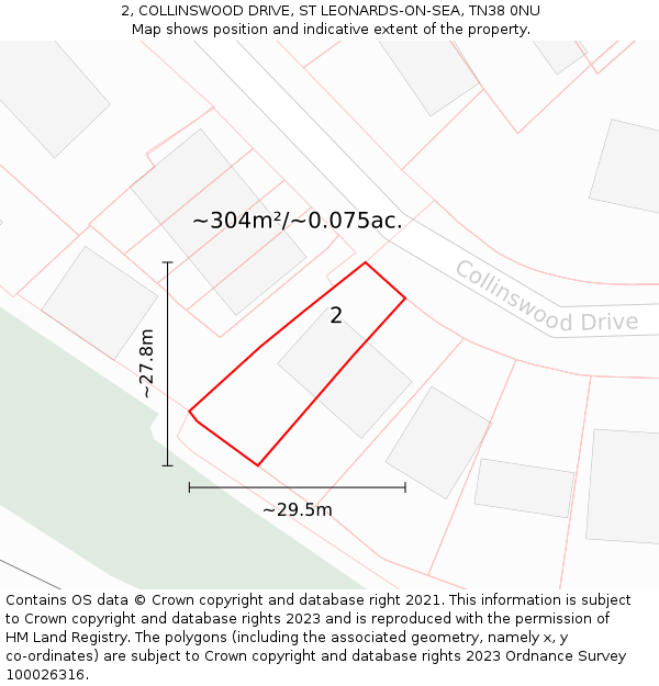 2, COLLINSWOOD DRIVE, ST LEONARDS-ON-SEA, TN38 0NU: Plot and title map