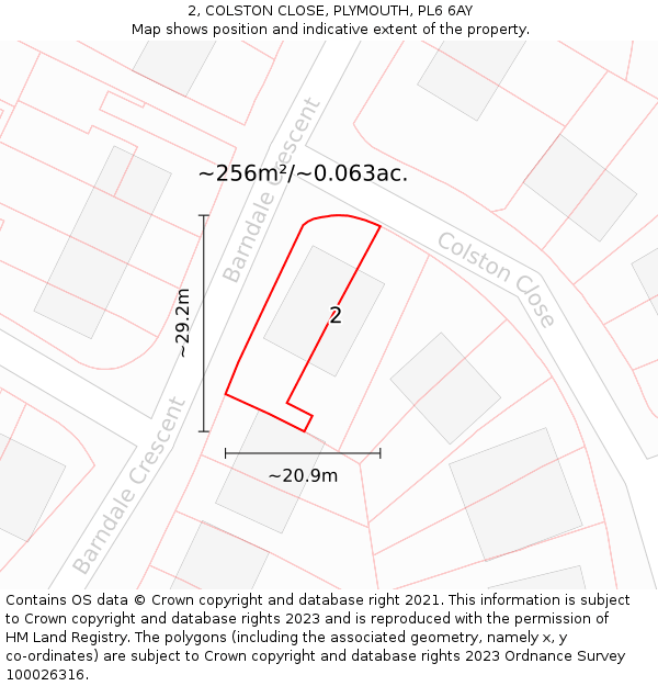 2, COLSTON CLOSE, PLYMOUTH, PL6 6AY: Plot and title map