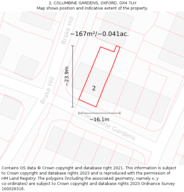 2, COLUMBINE GARDENS, OXFORD, OX4 7LH: Plot and title map