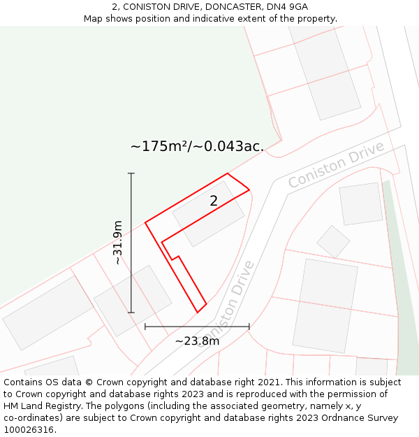 2, CONISTON DRIVE, DONCASTER, DN4 9GA: Plot and title map