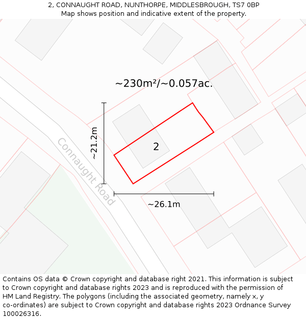 2, CONNAUGHT ROAD, NUNTHORPE, MIDDLESBROUGH, TS7 0BP: Plot and title map