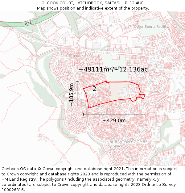 2, COOK COURT, LATCHBROOK, SALTASH, PL12 4UE: Plot and title map