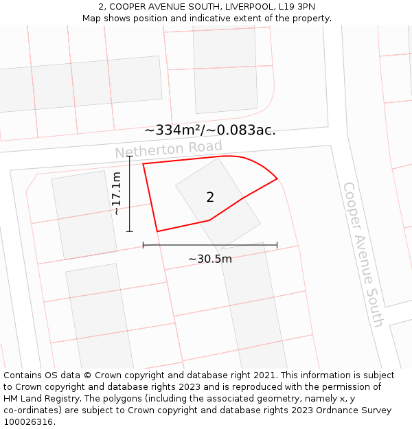 2, COOPER AVENUE SOUTH, LIVERPOOL, L19 3PN: Plot and title map