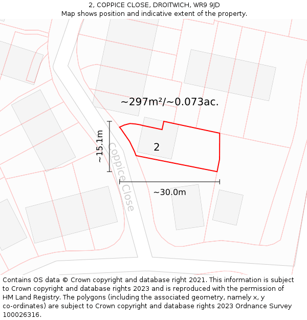 2, COPPICE CLOSE, DROITWICH, WR9 9JD: Plot and title map