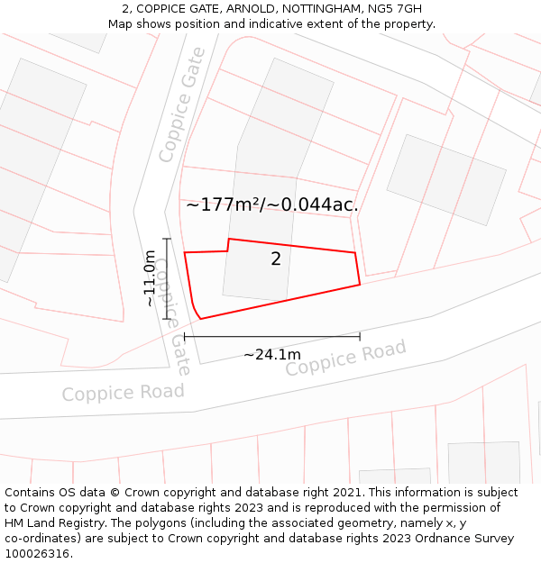 2, COPPICE GATE, ARNOLD, NOTTINGHAM, NG5 7GH: Plot and title map