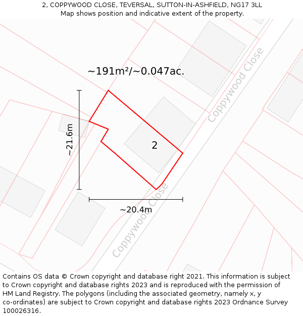 2, COPPYWOOD CLOSE, TEVERSAL, SUTTON-IN-ASHFIELD, NG17 3LL: Plot and title map