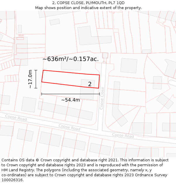 2, COPSE CLOSE, PLYMOUTH, PL7 1QD: Plot and title map