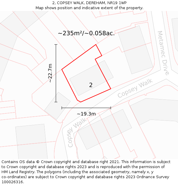 2, COPSEY WALK, DEREHAM, NR19 1WP: Plot and title map