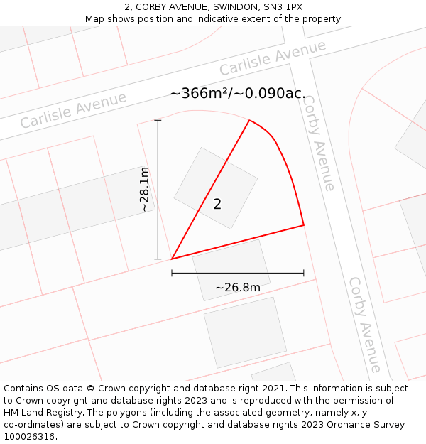 2, CORBY AVENUE, SWINDON, SN3 1PX: Plot and title map