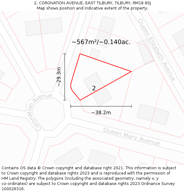 2, CORONATION AVENUE, EAST TILBURY, TILBURY, RM18 8SJ: Plot and title map