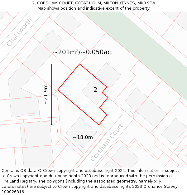 2, CORSHAM COURT, GREAT HOLM, MILTON KEYNES, MK8 9BA: Plot and title map