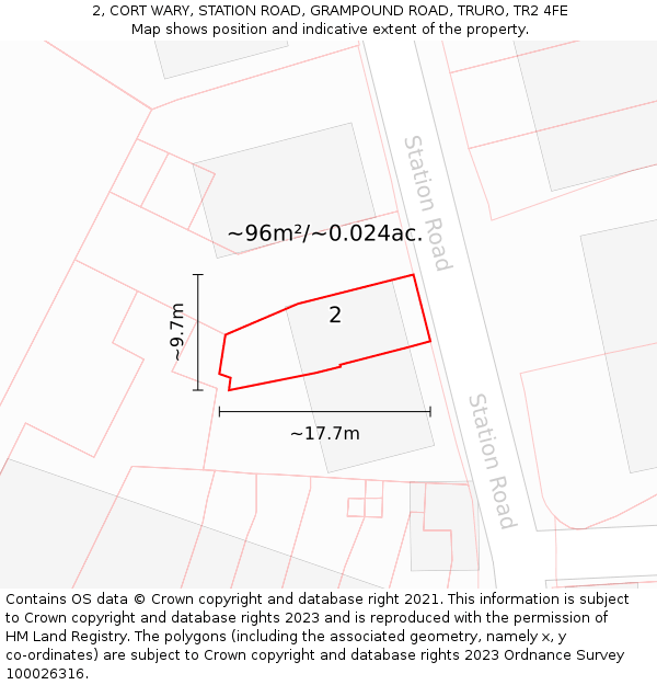 2, CORT WARY, STATION ROAD, GRAMPOUND ROAD, TRURO, TR2 4FE: Plot and title map