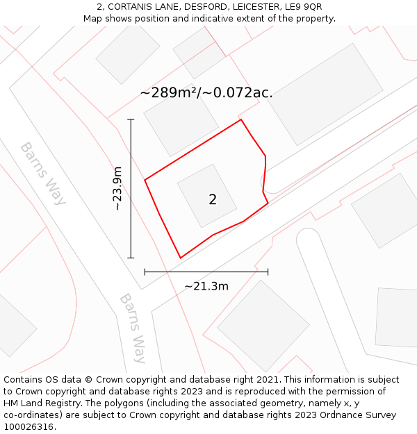 2, CORTANIS LANE, DESFORD, LEICESTER, LE9 9QR: Plot and title map