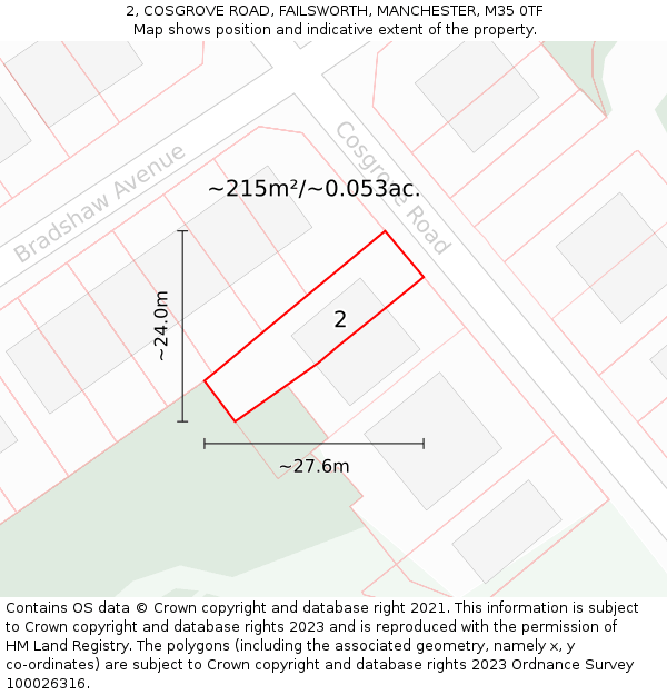 2, COSGROVE ROAD, FAILSWORTH, MANCHESTER, M35 0TF: Plot and title map