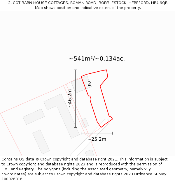 2, COT BARN HOUSE COTTAGES, ROMAN ROAD, BOBBLESTOCK, HEREFORD, HR4 9QR: Plot and title map