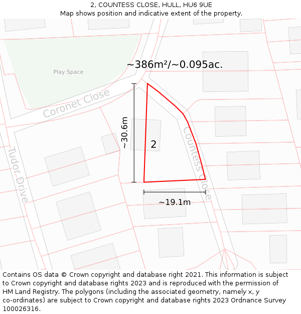 2, COUNTESS CLOSE, HULL, HU6 9UE: Plot and title map