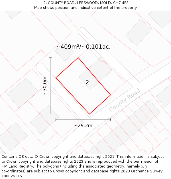 2, COUNTY ROAD, LEESWOOD, MOLD, CH7 4RF: Plot and title map