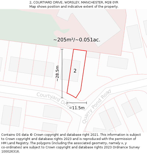 2, COURTYARD DRIVE, WORSLEY, MANCHESTER, M28 0YR: Plot and title map