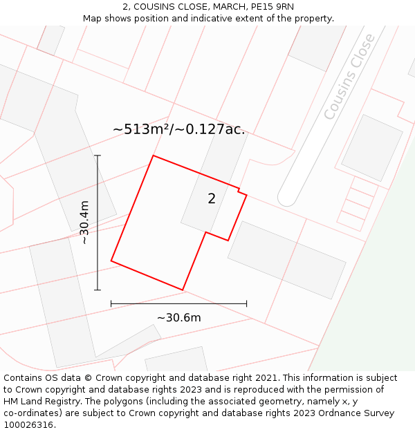 2, COUSINS CLOSE, MARCH, PE15 9RN: Plot and title map