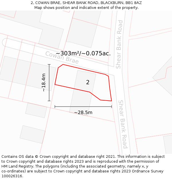 2, COWAN BRAE, SHEAR BANK ROAD, BLACKBURN, BB1 8AZ: Plot and title map